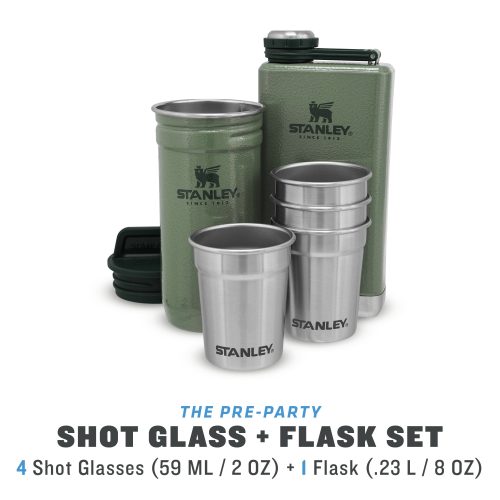 Stanley ThePre PartyShotGlass FlaskSet HammertoneGreen 2